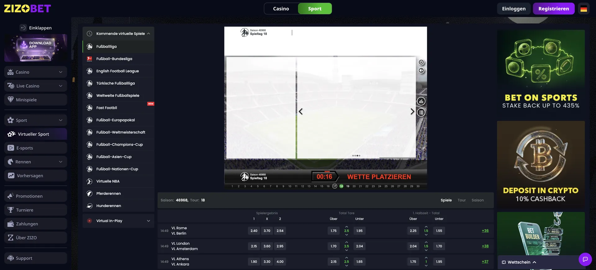 Virtueller Sport Zizobet Sportwetten: Virtueller Sport